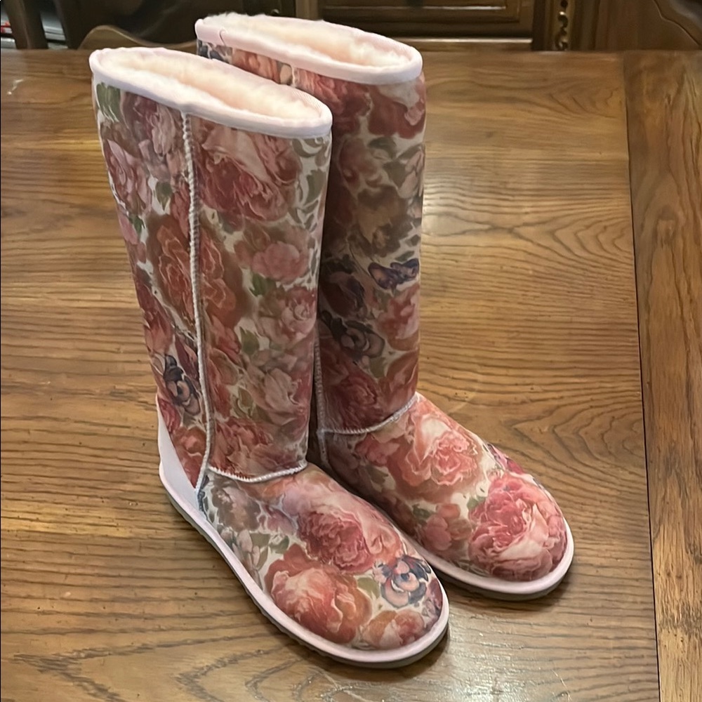 UGG Pink Floral Tall Sheepskin Boots